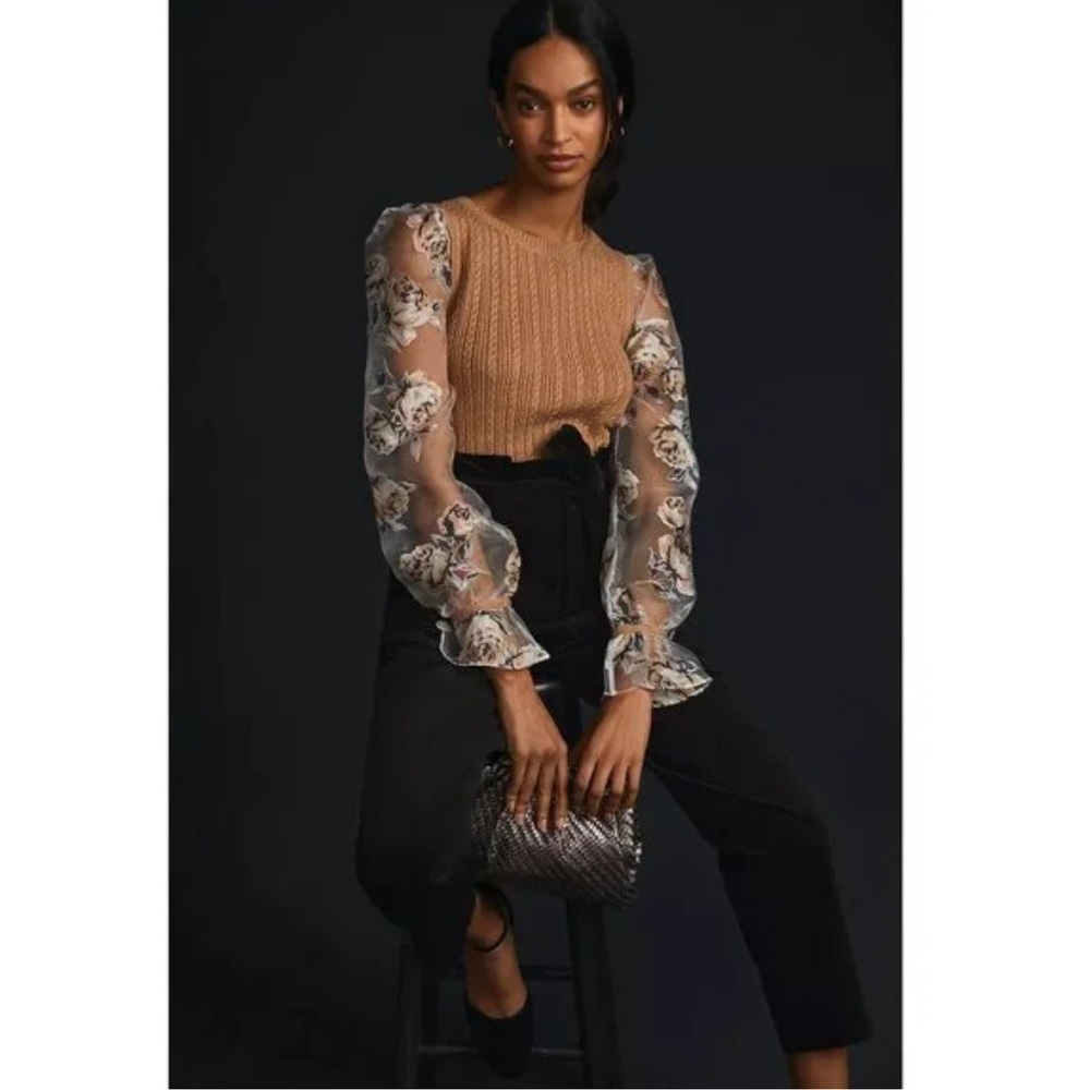 Maeve Anthropologie Mesh Contrast Sleeve Sweater Vest Blouse M Women’s